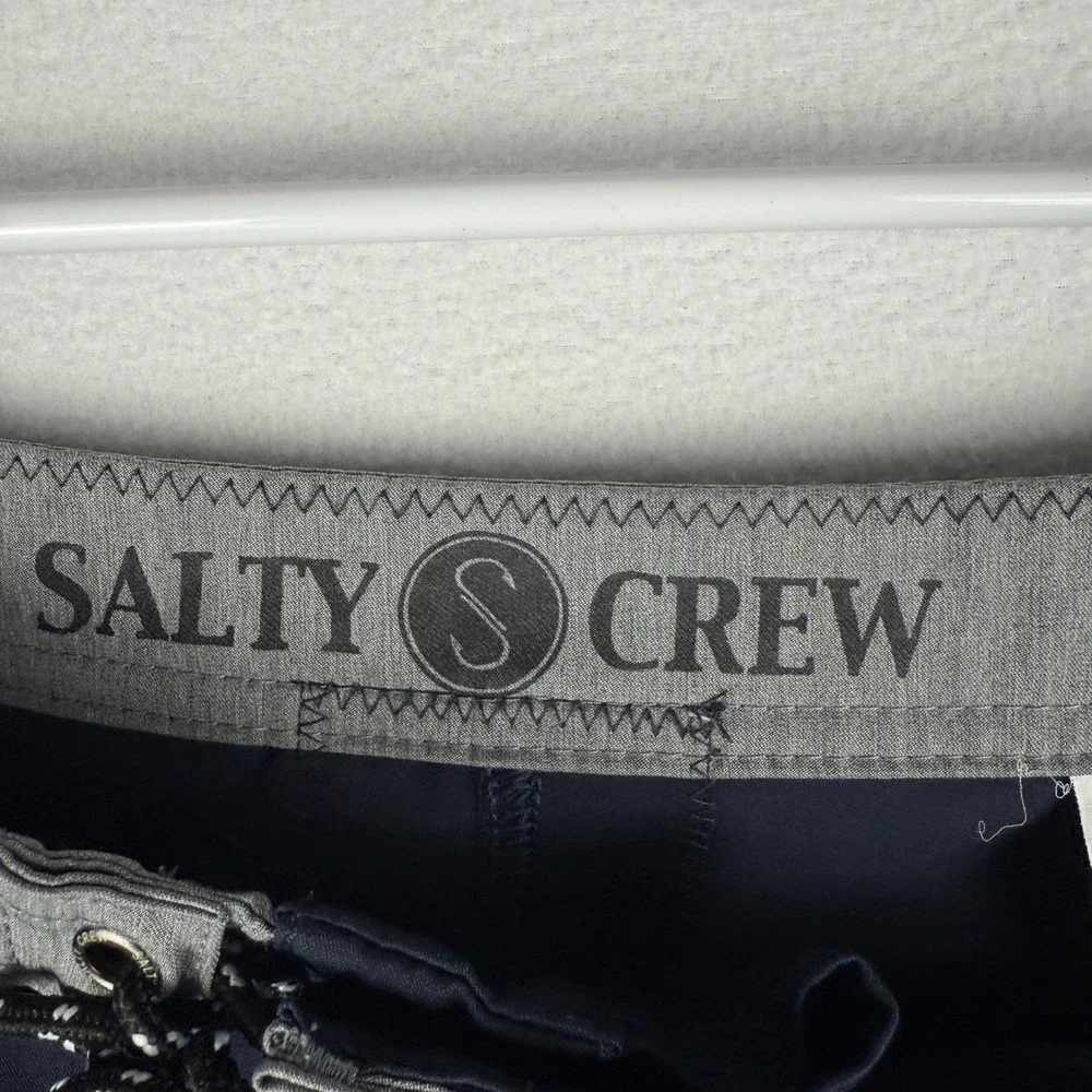 Salty Crew Keeper Trunks Mens 36 Navy Blue‎ Board Shorts Patch Logo Beach Surfer